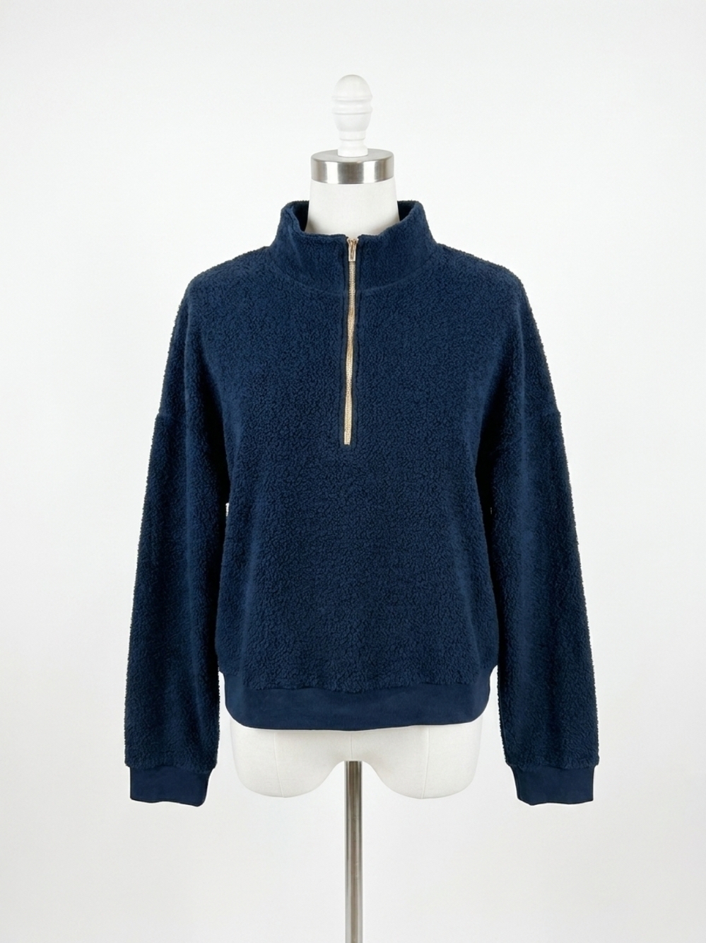NEW MONROW women's teddy fleece half zip top in navy